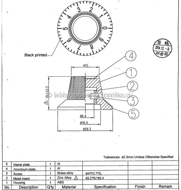 GUMB ZA POTENCIOMETER S SKALO 0-10