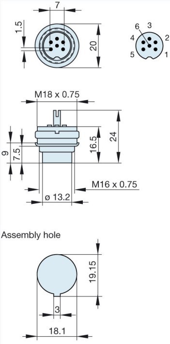 VTIKAČ DIN 6 POLNI 60° ZA NA PANEL