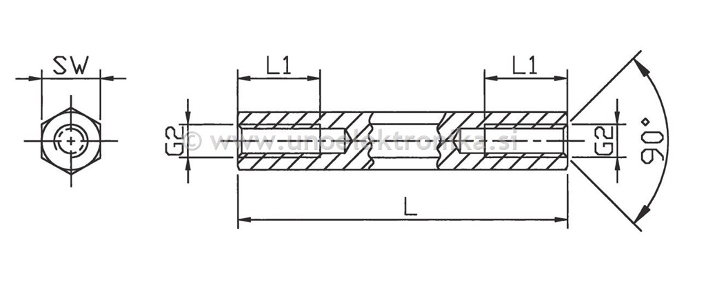 DISTANČNIK L=10mm, NOT. NAVOJ 2xM3/10mm