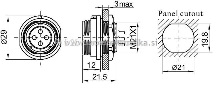 VTIČNICA 3 POLNA fi 21mm ZA NA PANEL