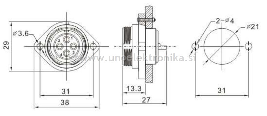 VTIČNICA 5 POLNA fi 21mm ZA NA PANEL