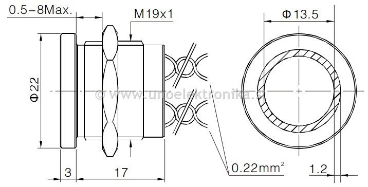 TIPKA PIEZO fi 19mm +RDEČ LED 12-24VDC
