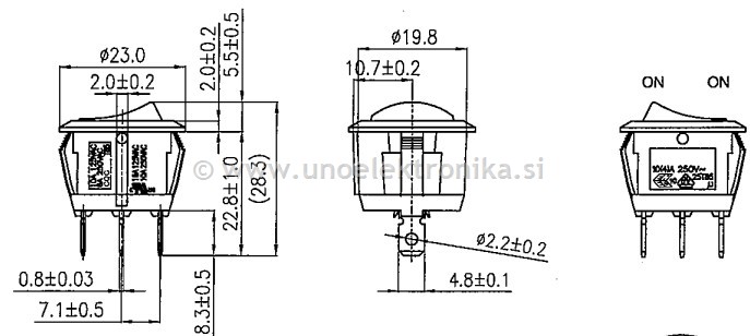PREKLOPNIK 1-1 fi 20mm 10A 250VAC ČRNI