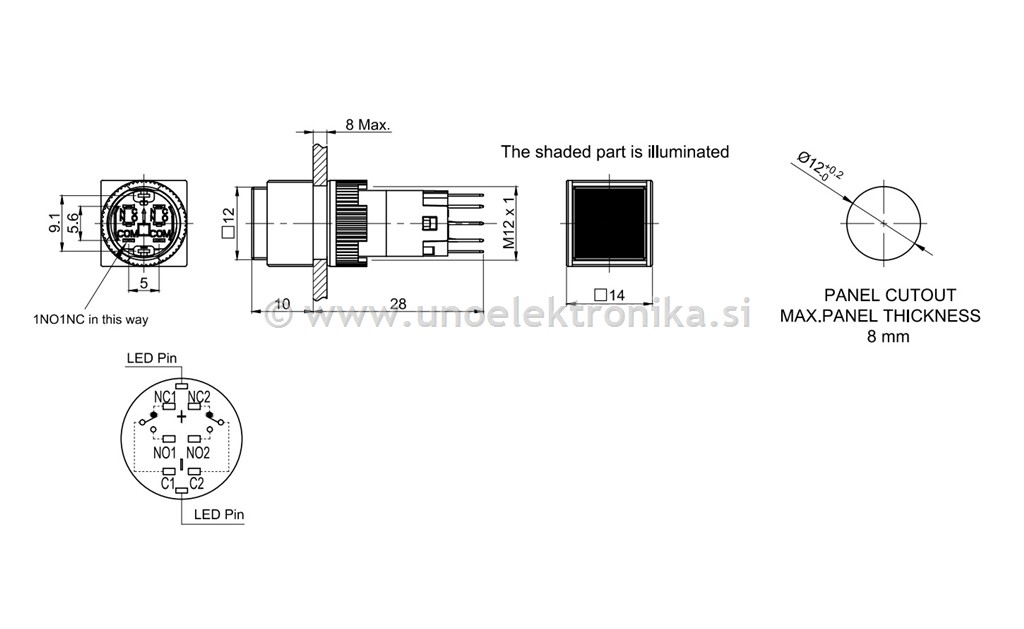 PREKLOPNIK 14x14mm RDEČ LED 24VAC/DC