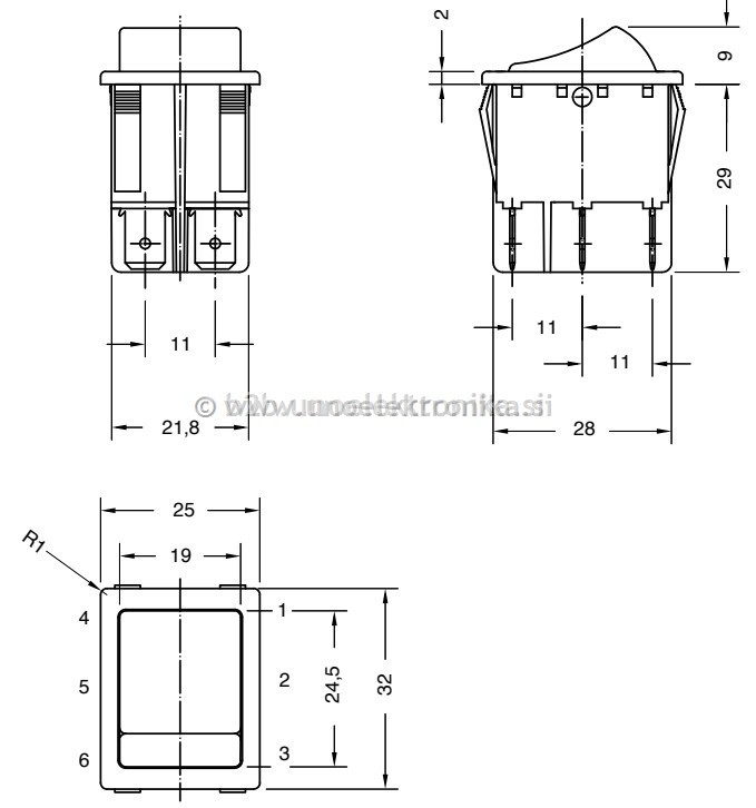 STIKALO 2 POLNO Z LUČKO ZELENO 30x22mm