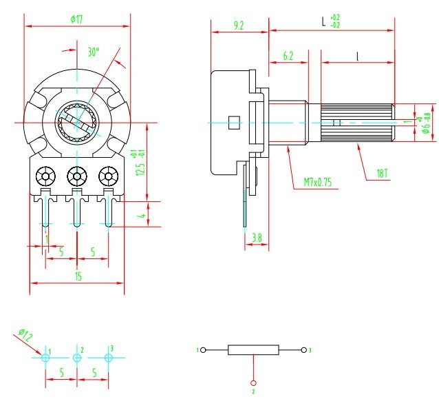 POTENCIOMETER TAPER 5 Kohm LOGARITMIČNI