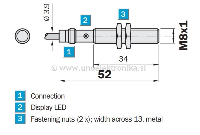 INDUKTIVNI SENZOR M8x52mm PNP-NO