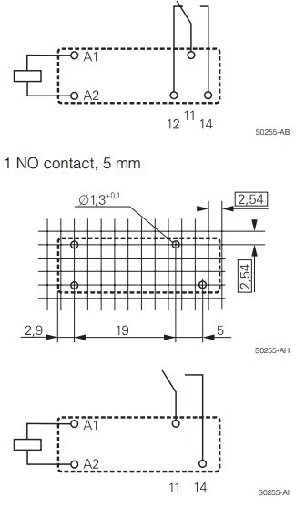 RELE 1 POLNI 12VDC 8A/230VAC #5mm