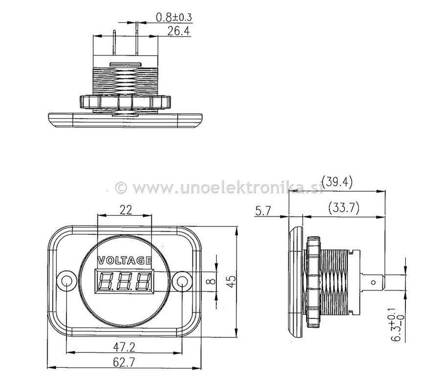 VOLTMETER LED ZA NA PANEL 6-33VDC ZELEN