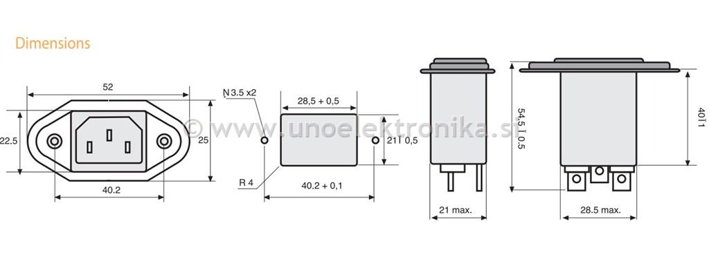 VTIKAČ EURO C14 PANEL 6A 250V +FILTER