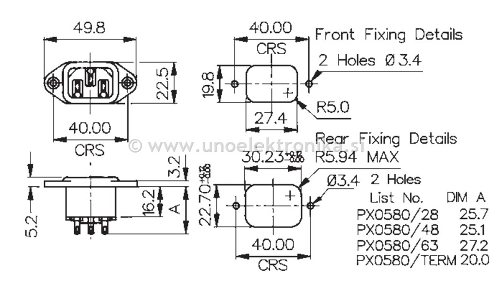 VTIKAČ 3 POLNI EURO ZA PANEL 10A 250V