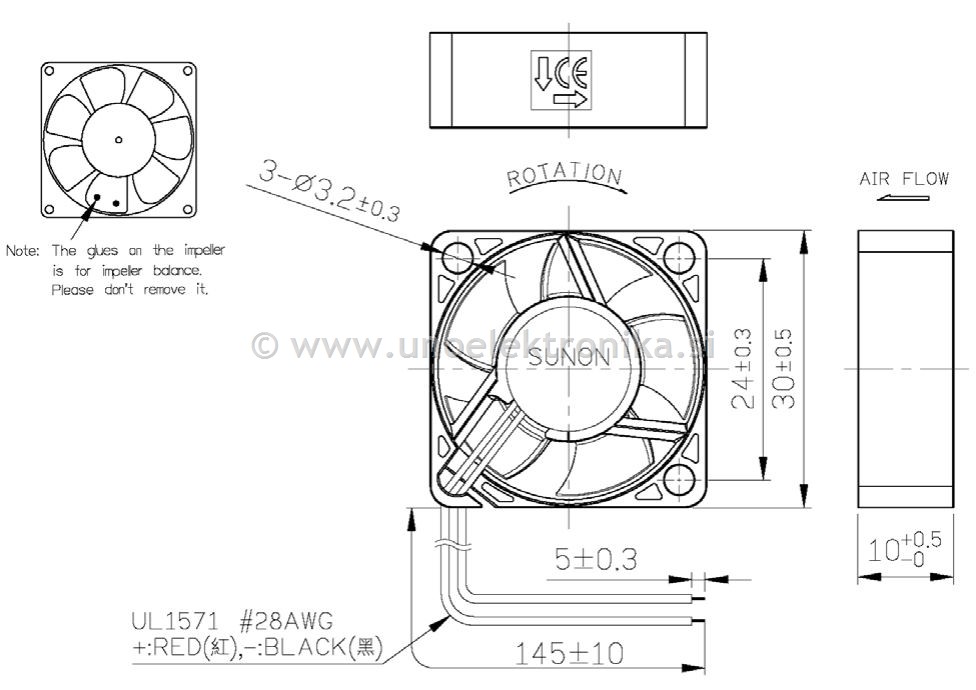 VENTILATOR 5VDC 30x30x10mm Z LEŽAJI