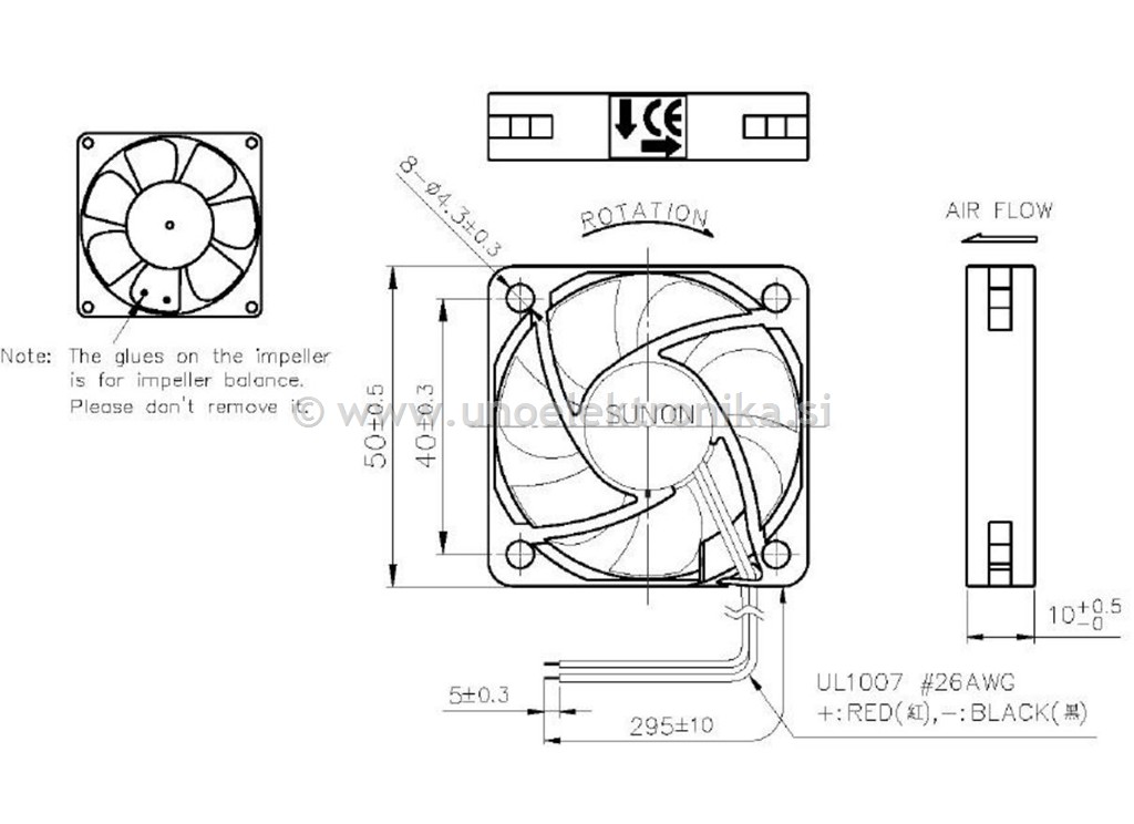 VENTILATOR 5VDC 50x50x10mm Z LEŽAJI