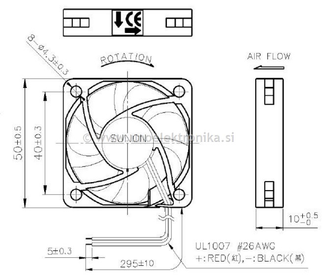 VENTILATOR 12VDC 50x50x10mm Z LEŽAJI