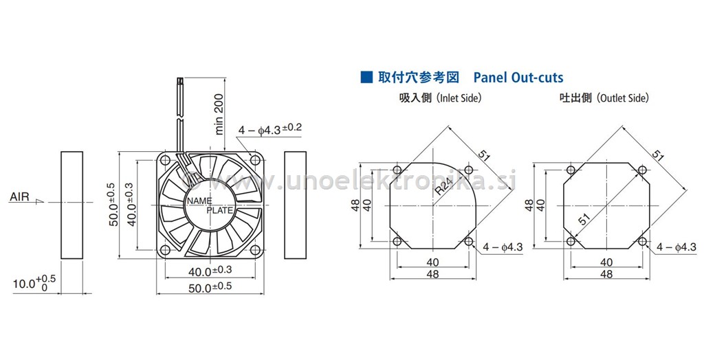 VENTILATOR 24VDC 50x50x10mm Z LEŽAJI