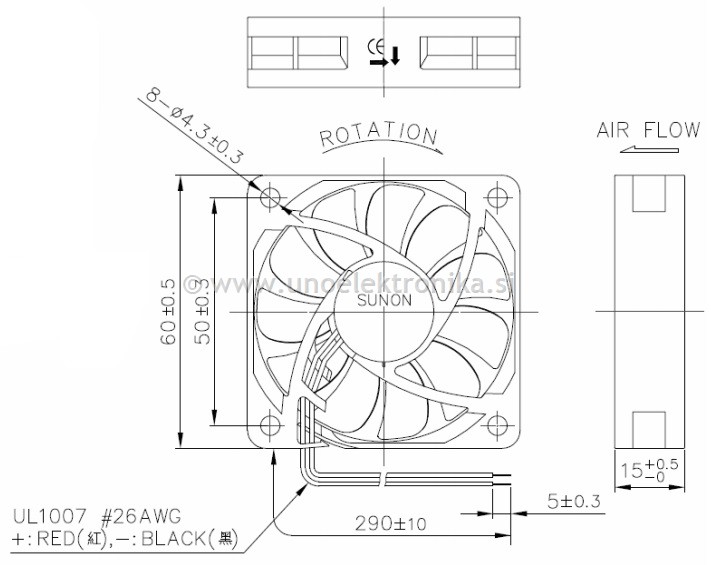 VENTILATOR 12VDC 60x60x15mm Z LEŽAJI