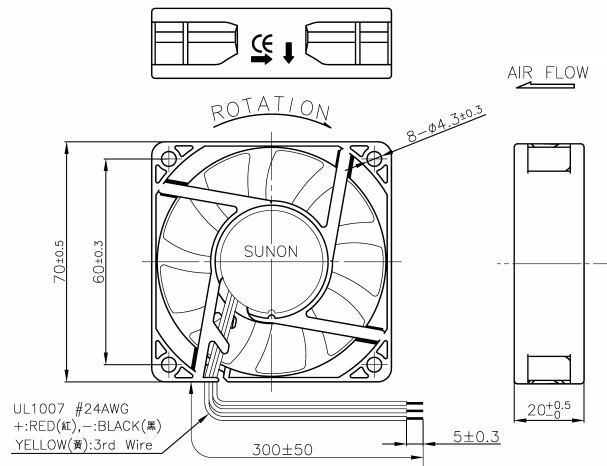 VENTILATOR 12VDC 70x70x20mm Z LEŽAJI