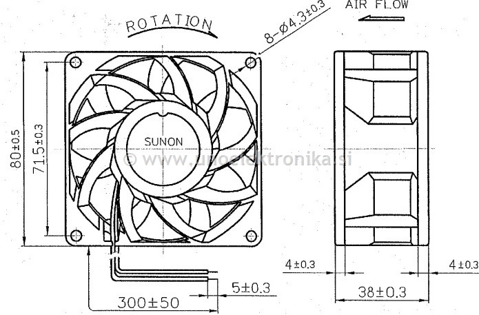 VENTILATOR 24VDC 80x80x38mm Z LEŽAJI