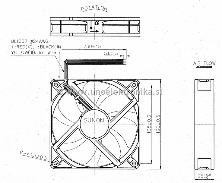 VENTILATOR 12VDC 120x120x25mm Z LEŽAJI