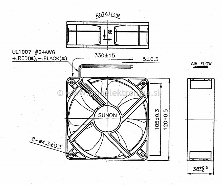 VENTILATOR 12VDC 120x120x38mm Z LEŽAJI