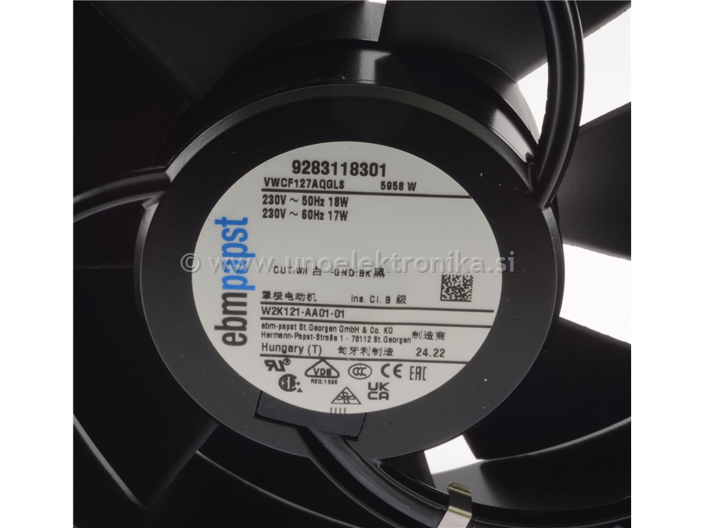 VENTILATOR 230VAC 127X127X38mm 18W