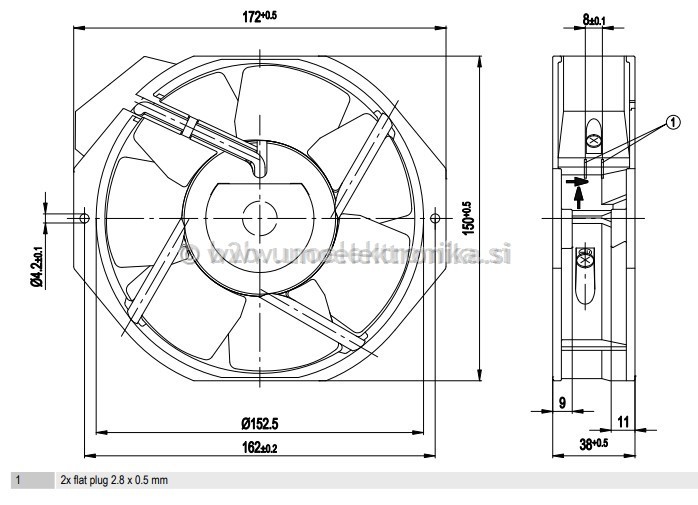 VENTILATOR 230VAC 172x150x38mm 27W