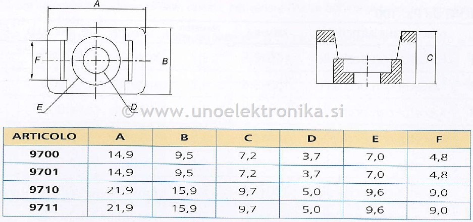 PLOŠČICA 22x16mm ZA FIKSIRANJE VEZIC